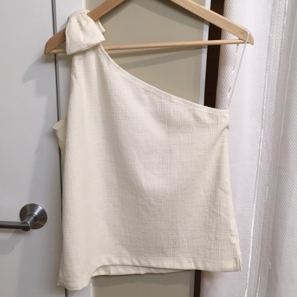 J.CREW Ivory One Shoulder Bow Top
